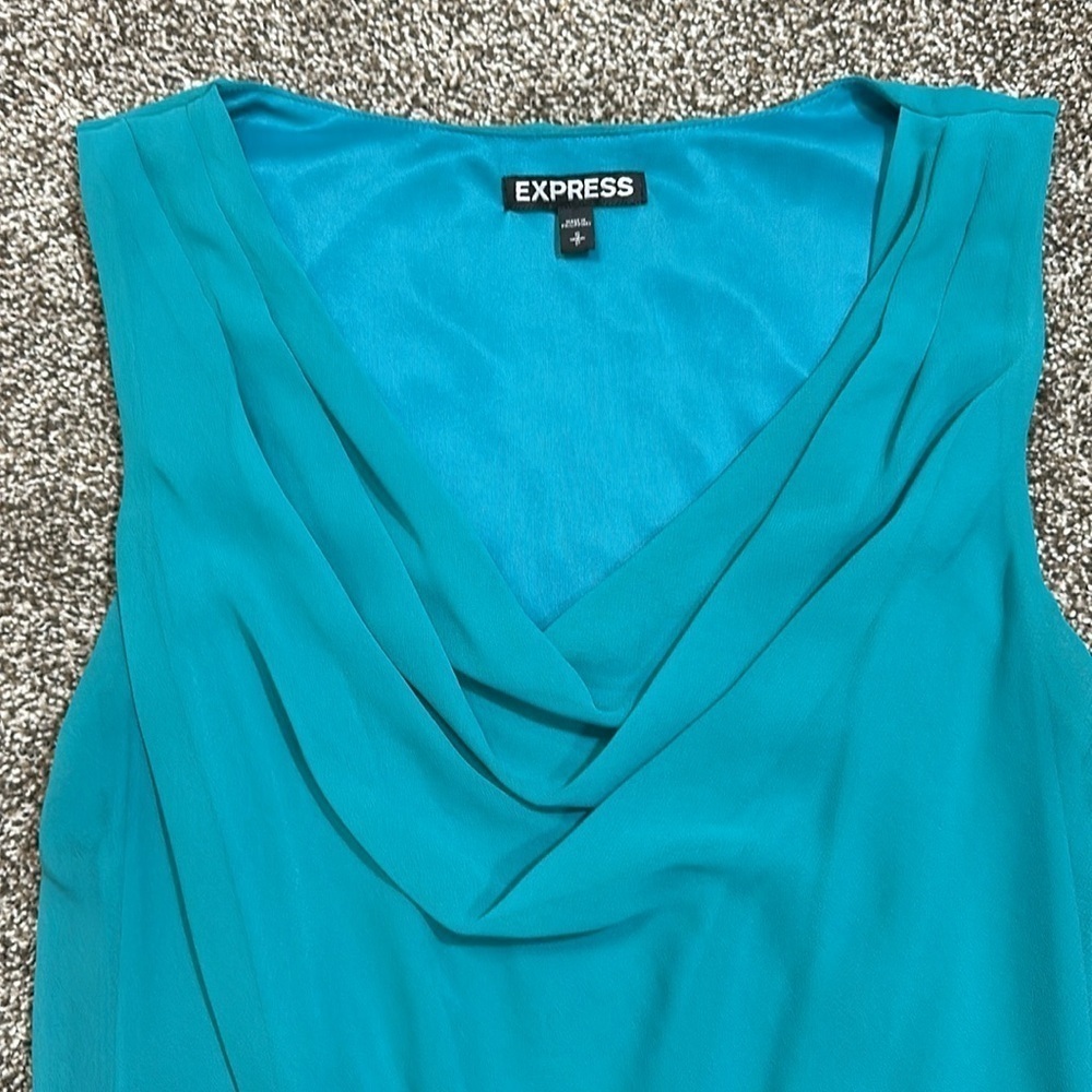 Express Teal and Black Sleeveless Fit-and-Flare Dress - Picture 2 of 4